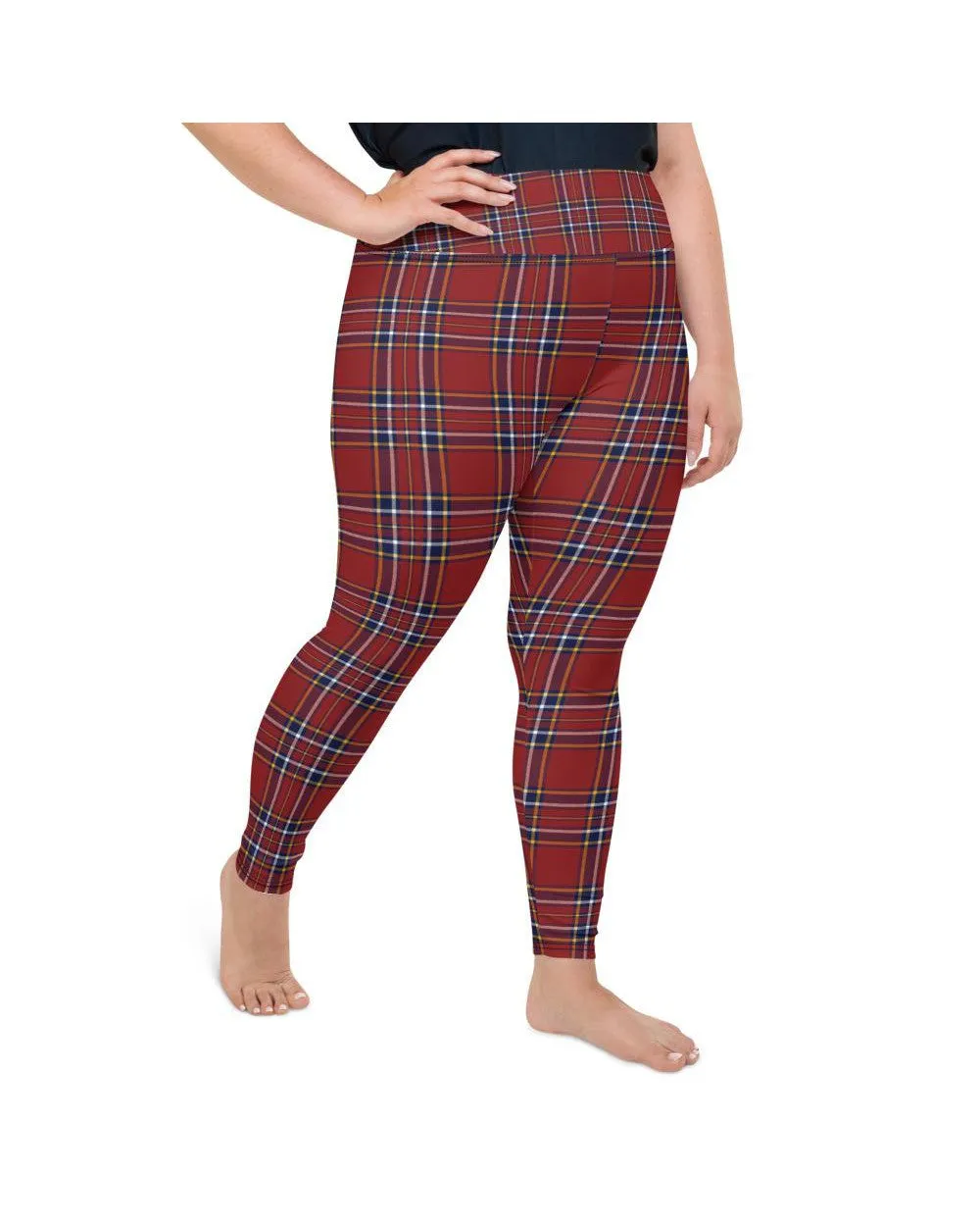 Deep Red Tartan Plus Size Leggings