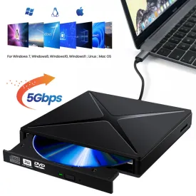 External DVD CD Drive, USB 3.0 Portable CD/DVD /-RW Drive/DVD Player for Laptop CD ROM Burner Compatible with Laptop Desktop PC Windows Linux OS Apple Mac