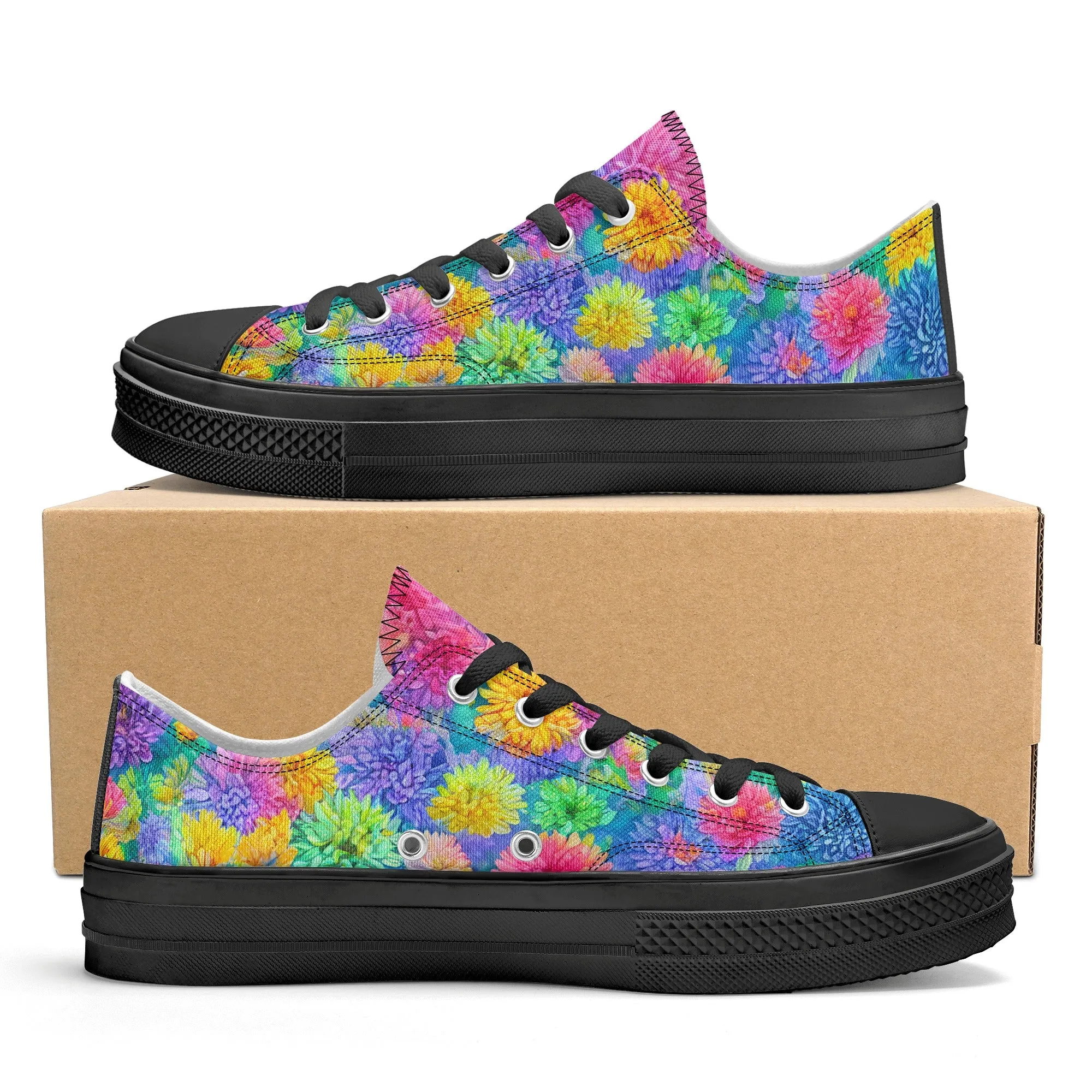 Flowers Mens Low Top Shoes, Garden Classic Canvas Converse Sneakers.