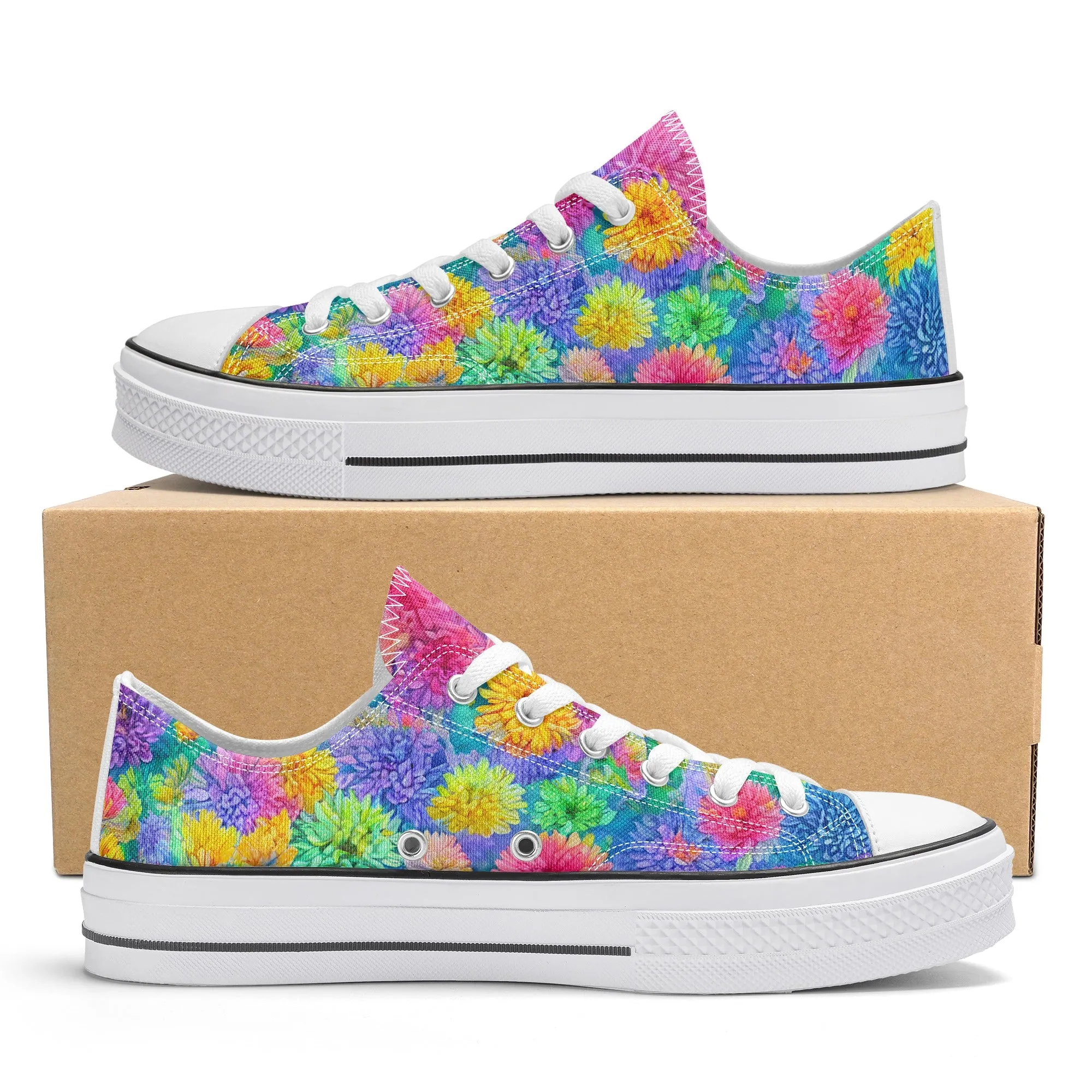 Flowers Mens Low Top Shoes, Garden Classic Canvas Converse Sneakers.