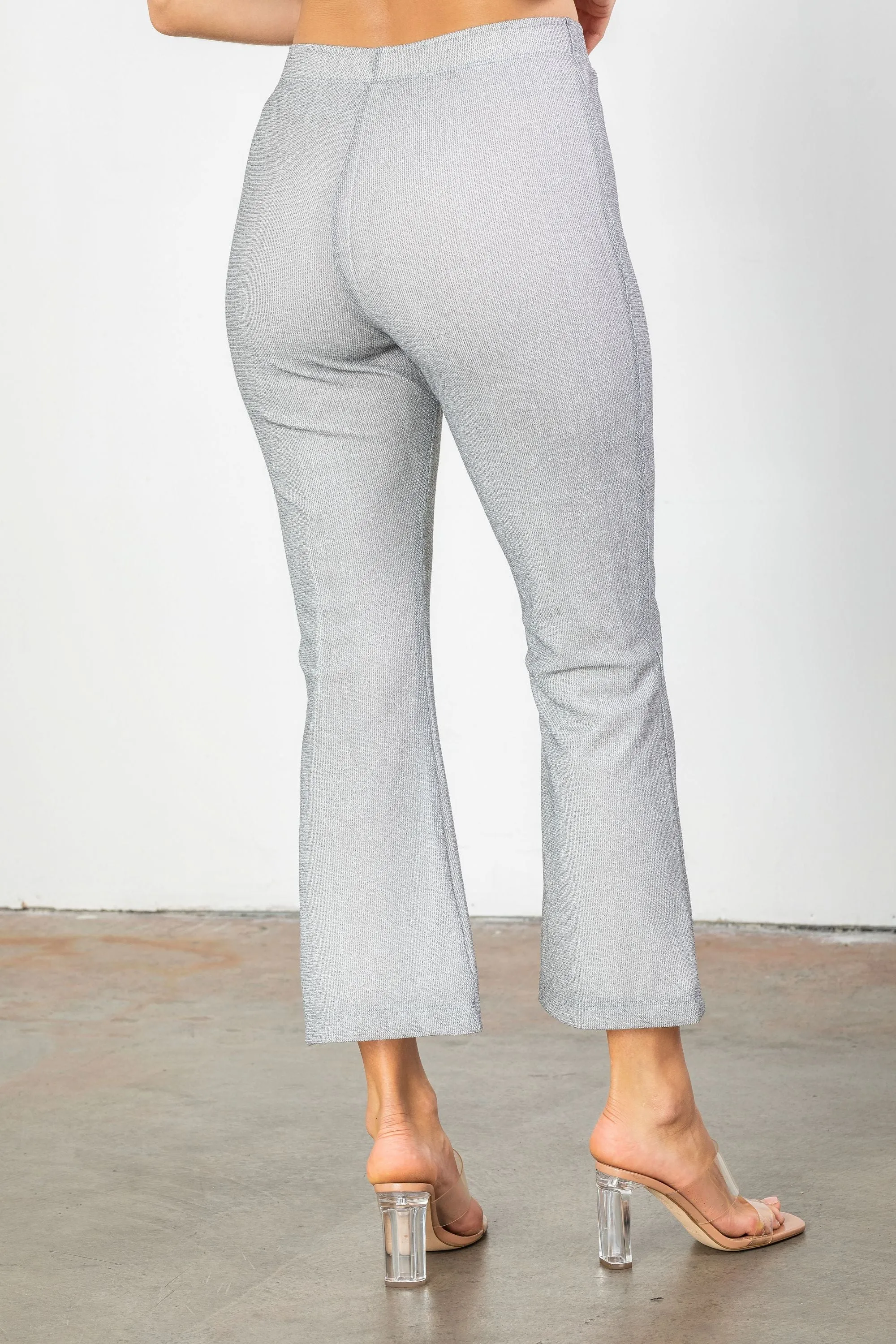 Gray Stretch Mesh Knit Flare Leg Pants