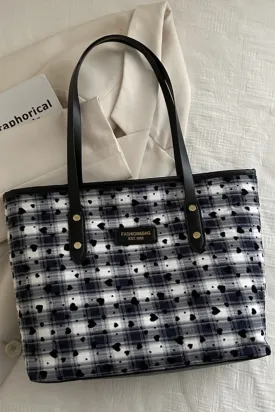 Heart Plaid PU Leather Strap Tote Bag