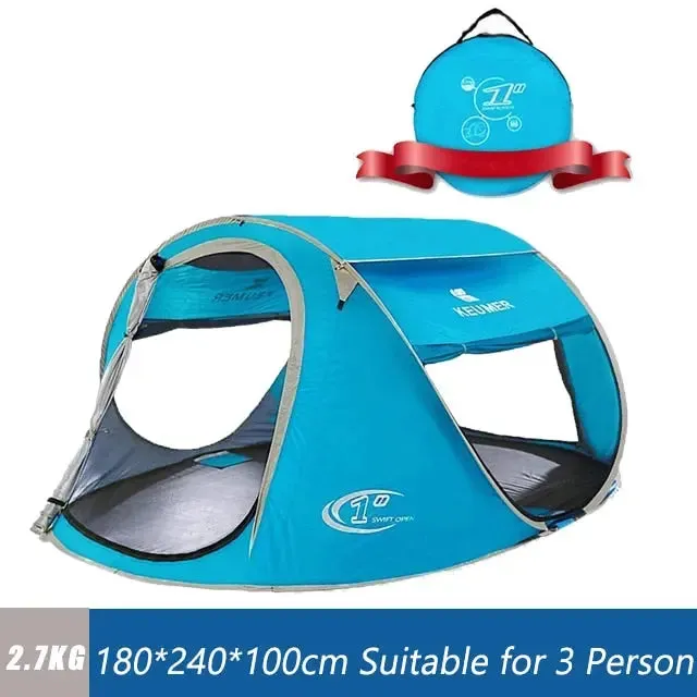 Instant Pop Up Beach Tent - Large Automatic Lightweight Camping Tent for 3 People - Waterproof and Foldable