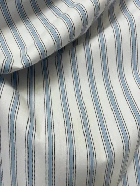 Italian Stretch Stripe Cotton Shirting - White & Light Blue