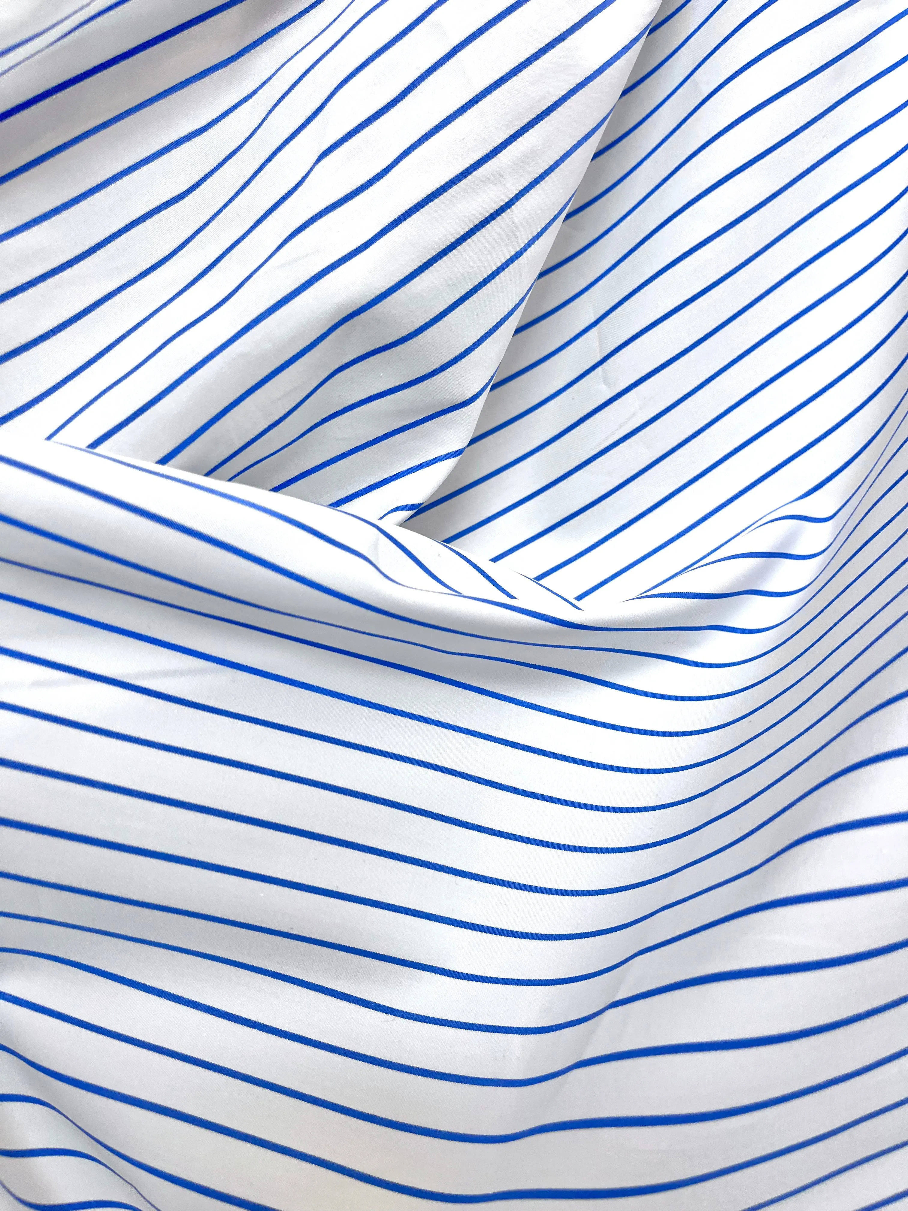 Italian Stripe Cotton Shirting - Pure White & Cobalt Blue