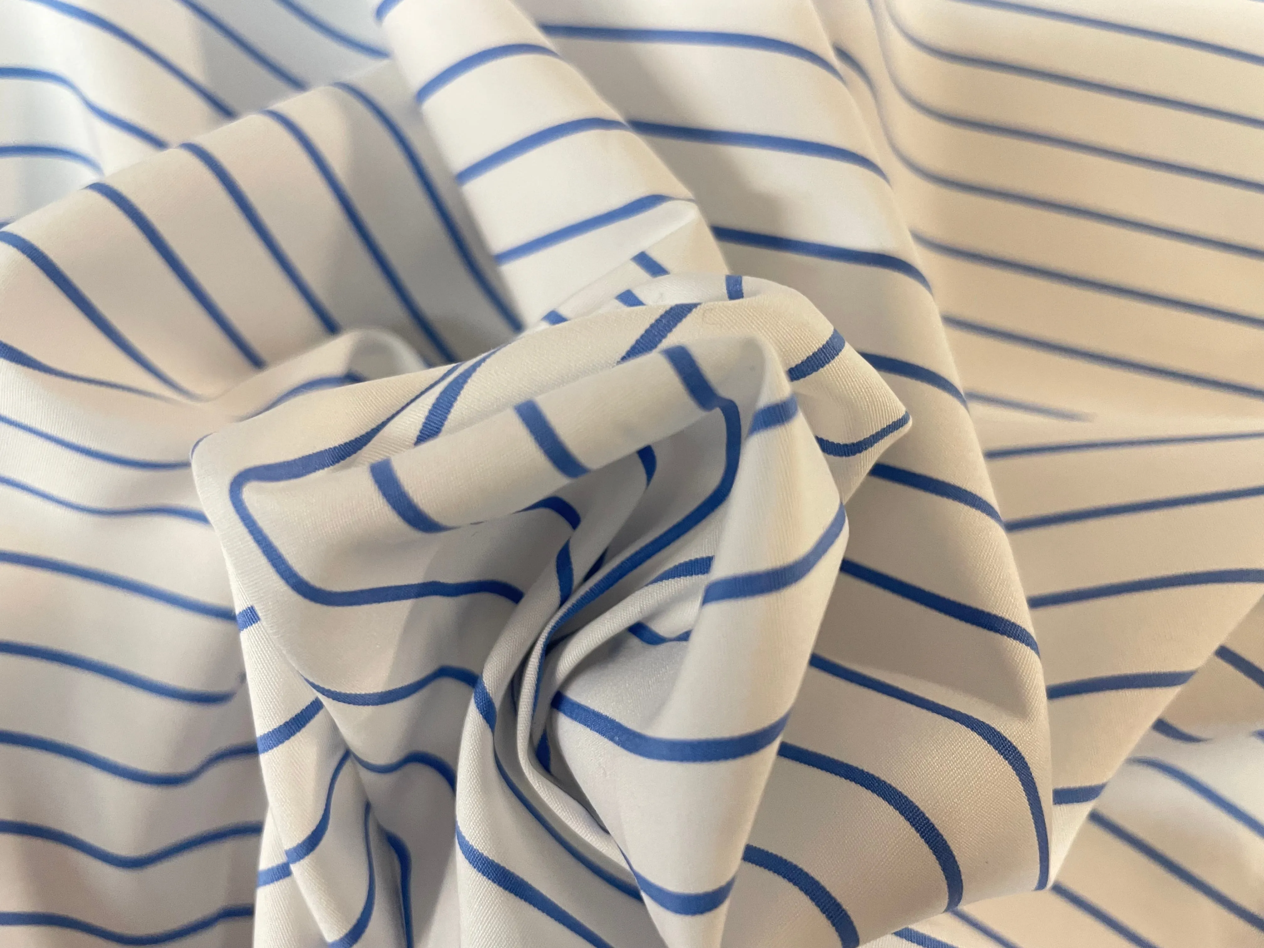 Italian Stripe Cotton Shirting - Pure White & Cobalt Blue