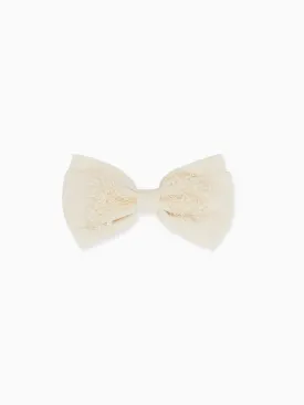 Ivory Large Floral Bow Girl Clip