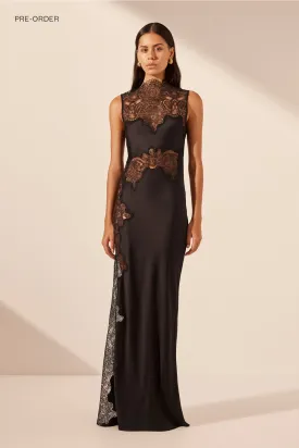 JAMILA LACE HIGH NECK MAXI DRESS - BLACK