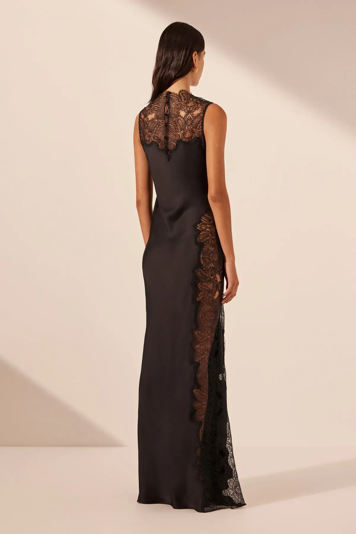 JAMILA LACE HIGH NECK MAXI DRESS - BLACK