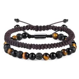 JSJOY Brown Tiger Eye Beaded Bracelets for Men Boys Bracelet