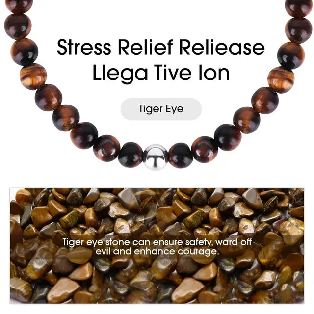 JSJOY Brown Tiger Eye Beaded Bracelets for Men Boys Bracelet