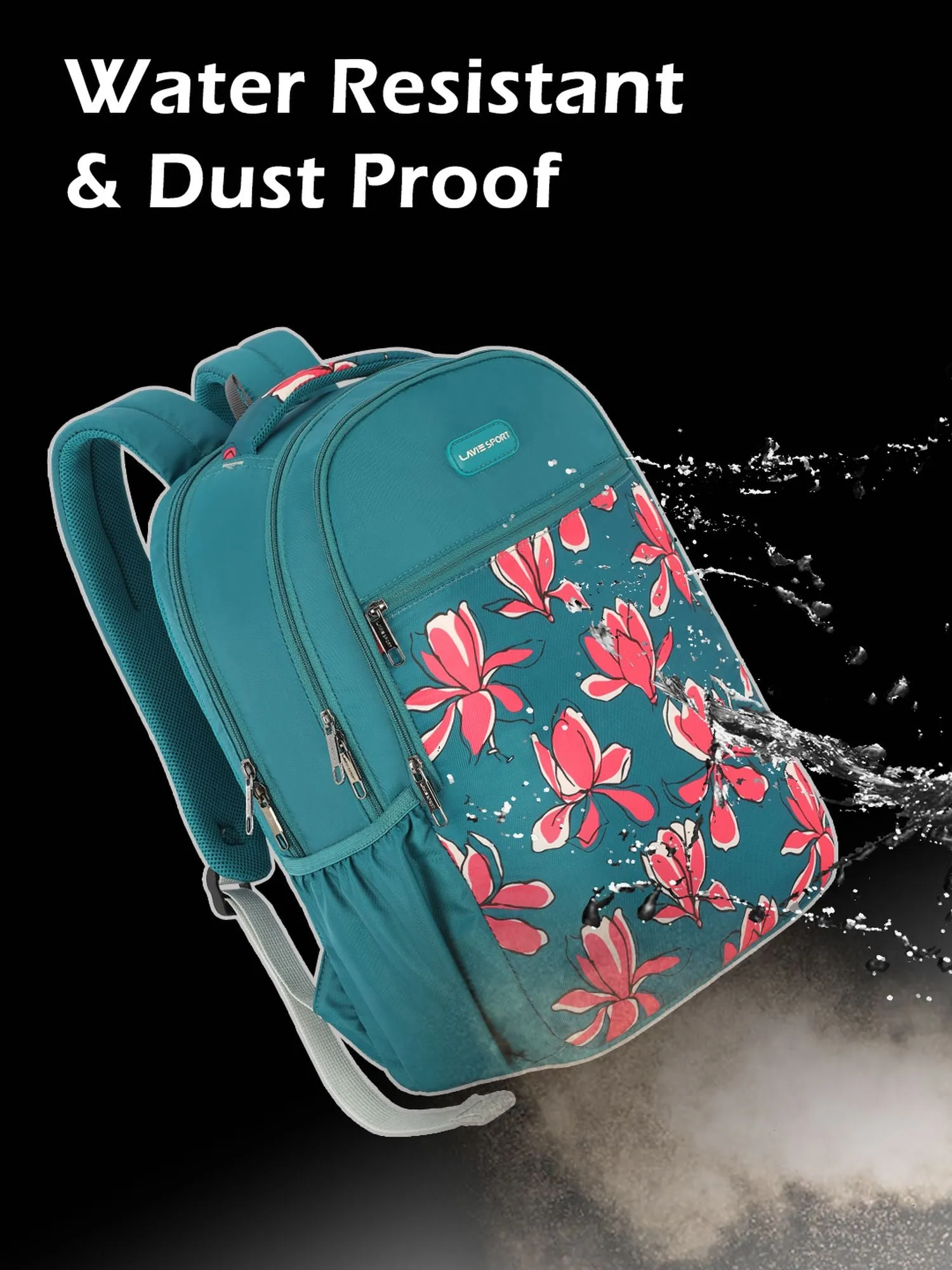 Lavie Sport Bloomy 26L Floral Printed School Backpack for Girls Teal