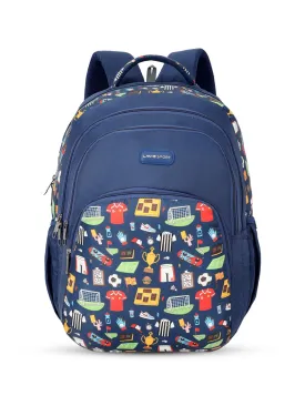 Lavie Sport Sporty 39L Printed School Unisex Backpack with Rain cover for Boys/Girls Navy