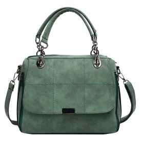 Matte Matcha Green PU Leather Boston Bag – Large Capacity Women's Travel Tote