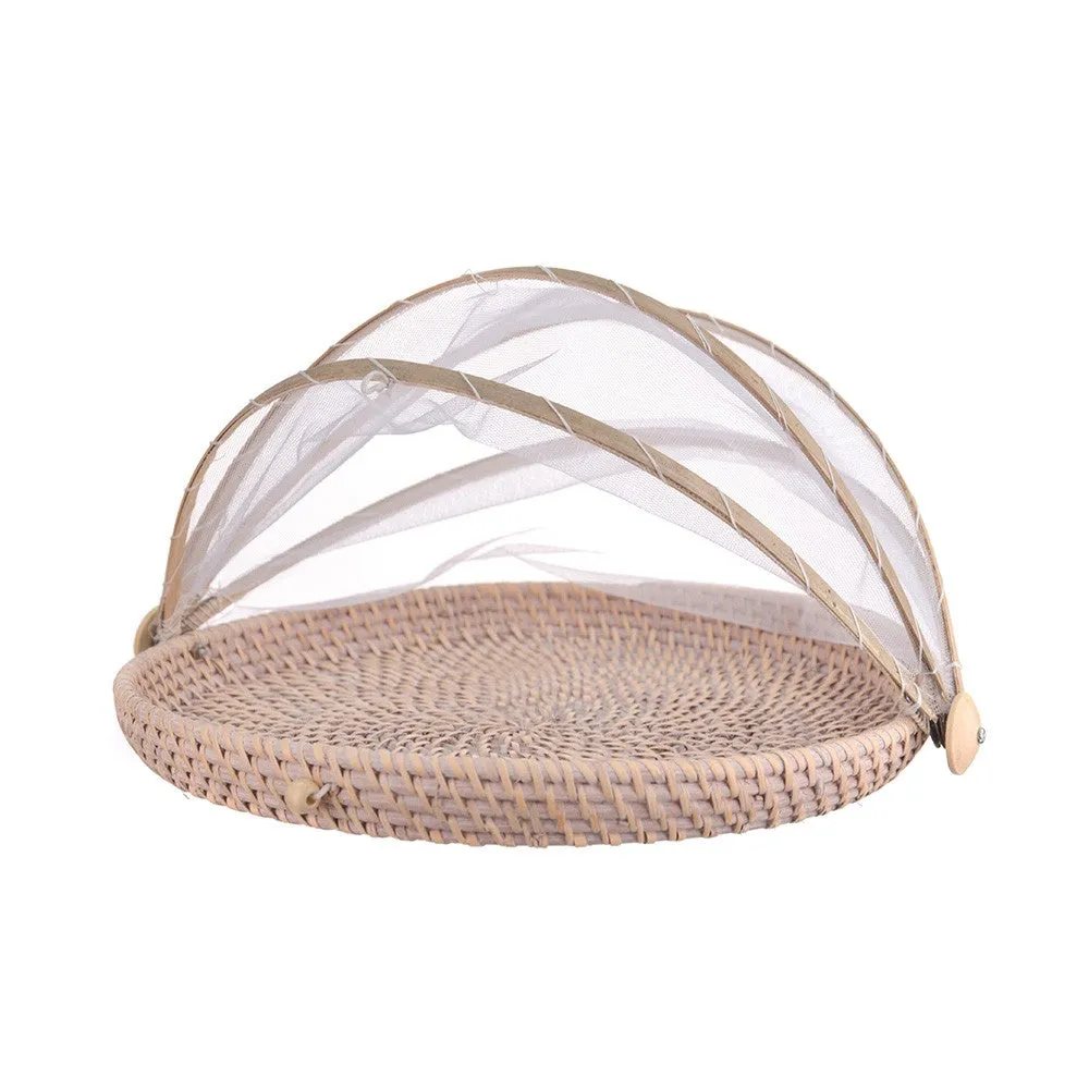 Mesh Food Cover Rattan Base 35cm