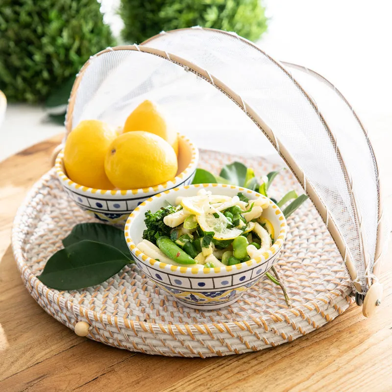 Mesh Food Cover Rattan Base 35cm