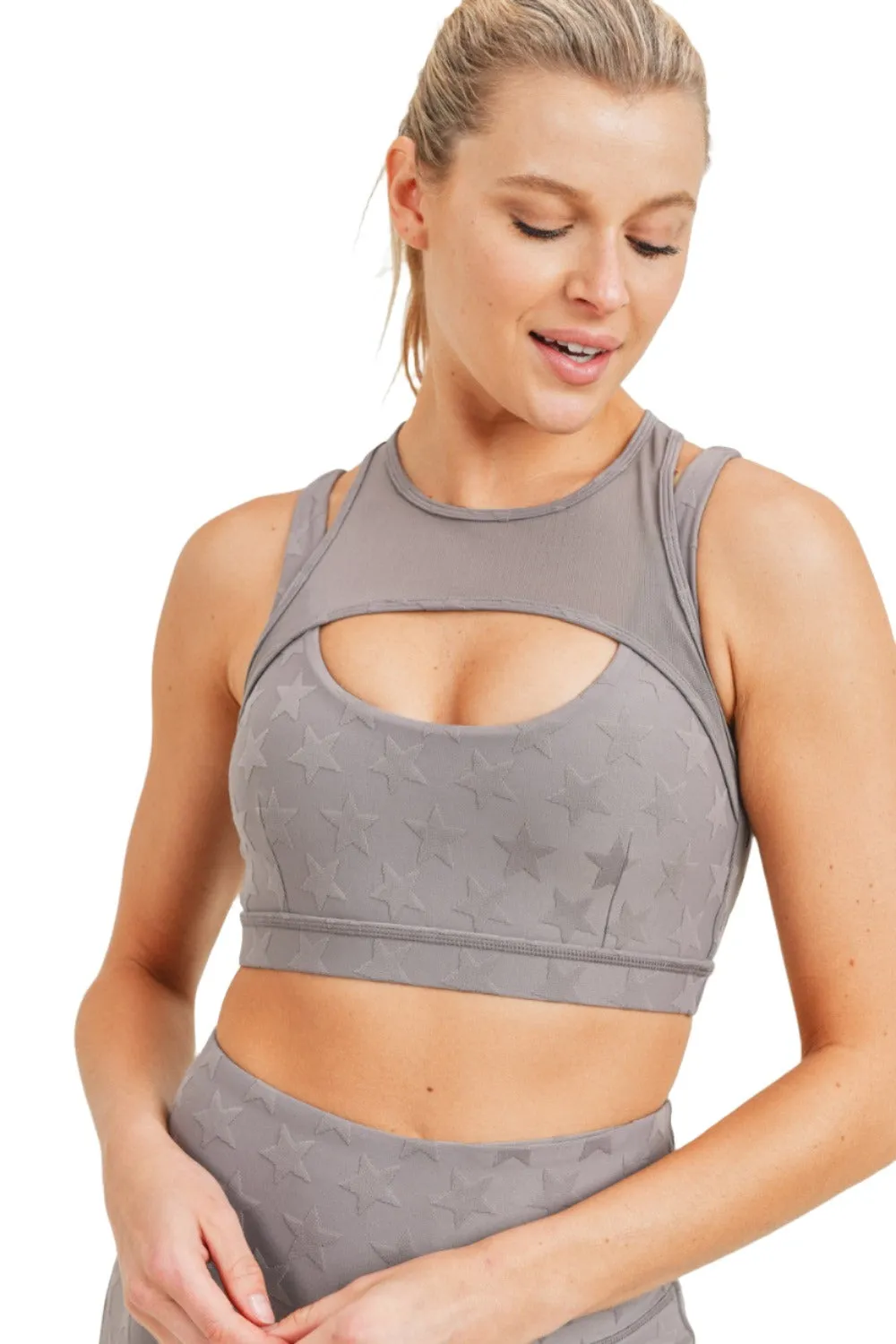 Mono B Textured Star Jacquard TACTEL® Sports Bra AT8075