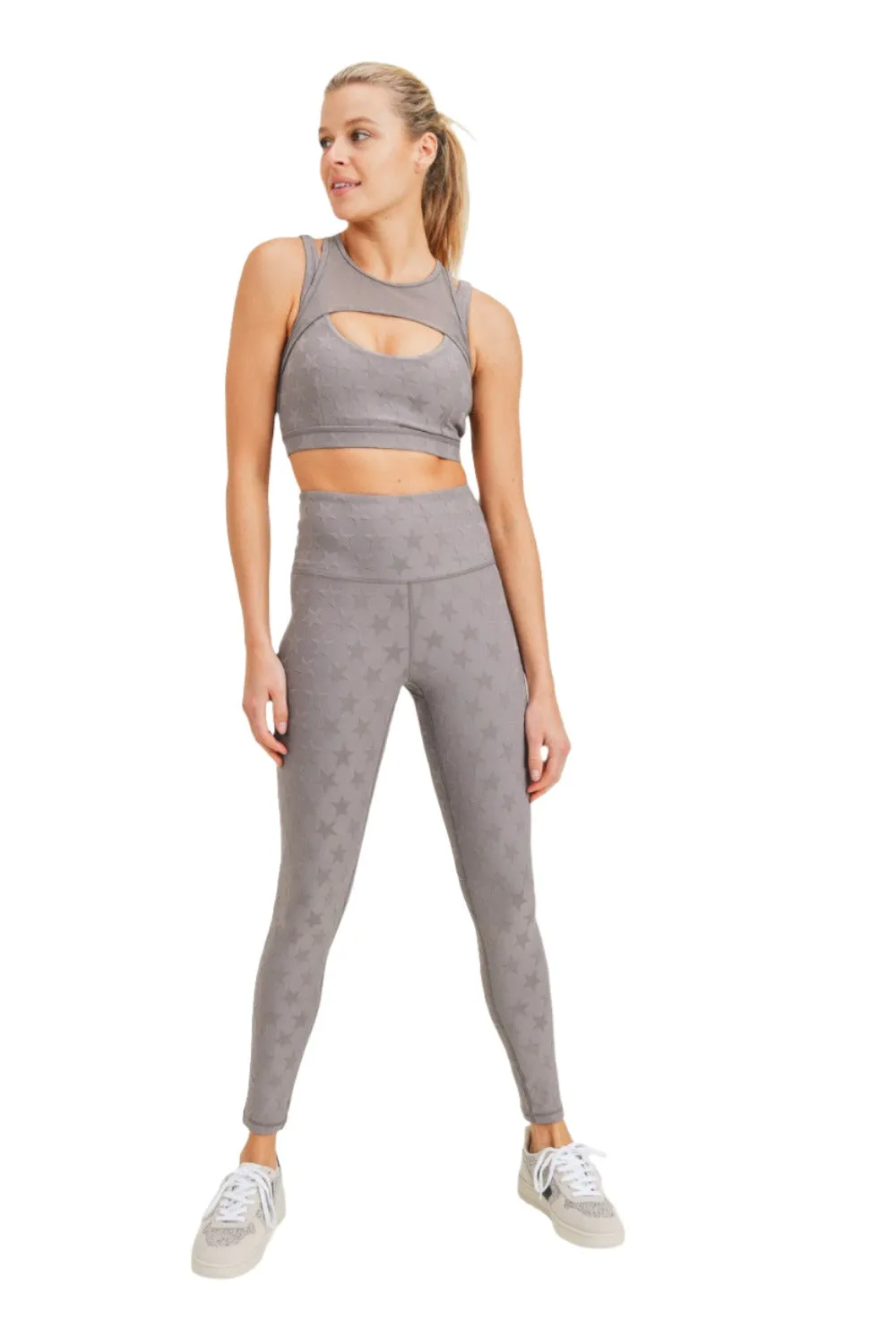 Mono B Textured Star Jacquard TACTEL® Sports Bra AT8075