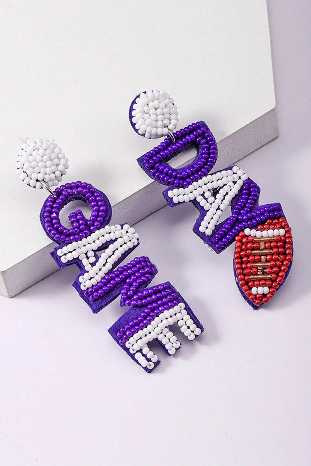 Multicolor Seed Bead GAME DAY Ruby Shape Earrings