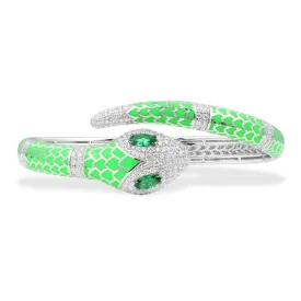 Neon Green Serpent Wrap Cuff - White Silver