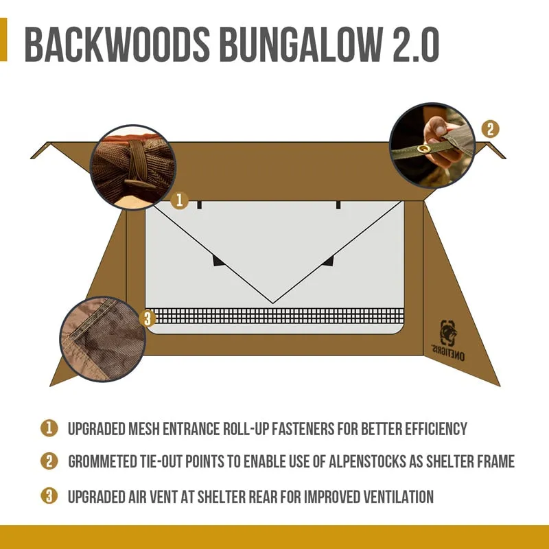 OneTigris Backwoods Bungalow Ultralight Shelter - 3 Season Tent for Bushcrafters, Survivalists, Camping, and Hiking