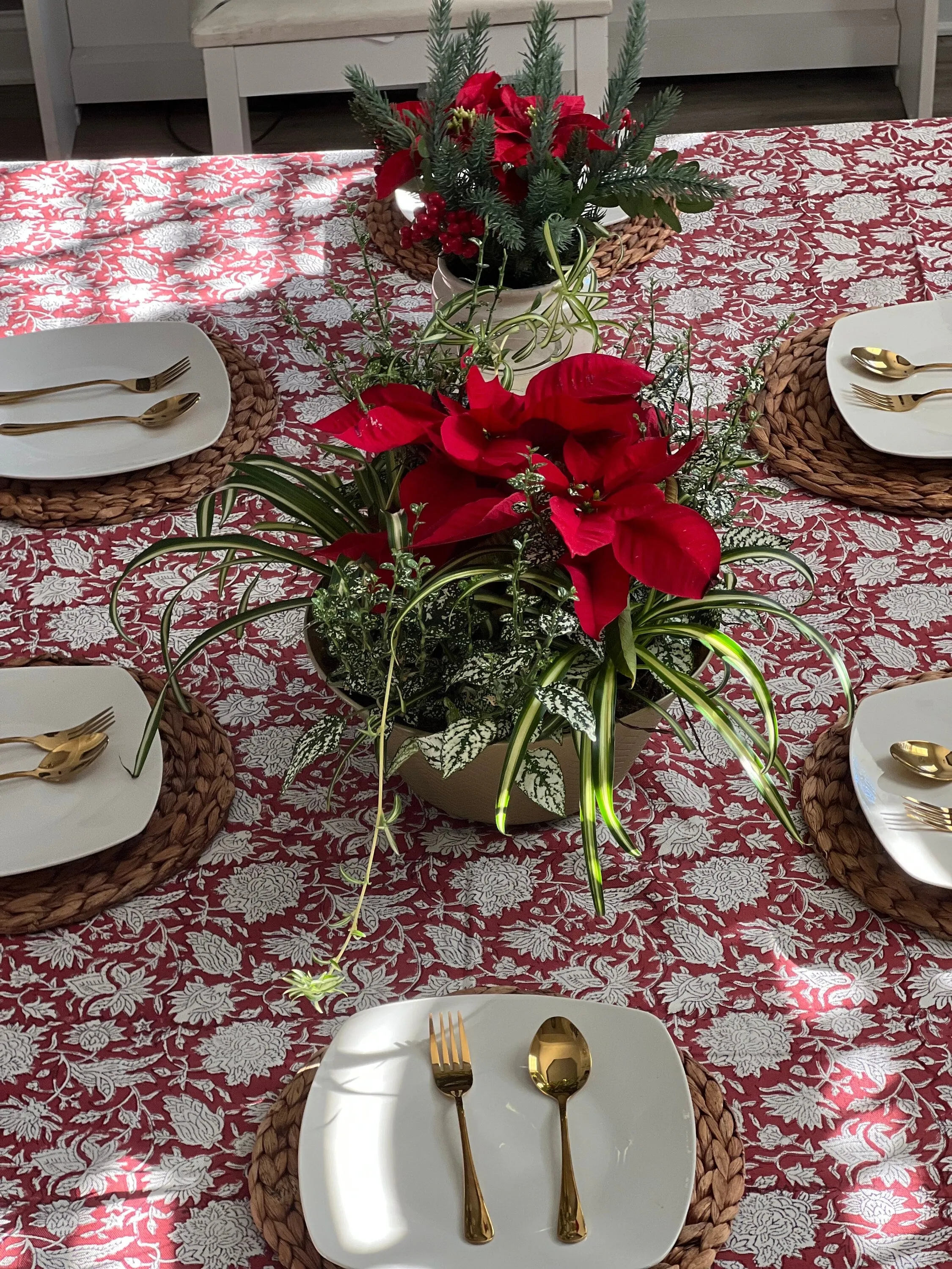 Red floral block print tablecloth, Table Cover, Cotton Table Linen for Wedding, Home Decor, Hostess gift