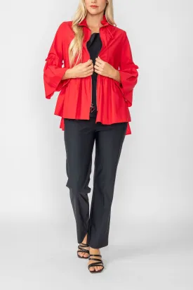 Red High Stand Draw Cord Collar & Shirring Jacket