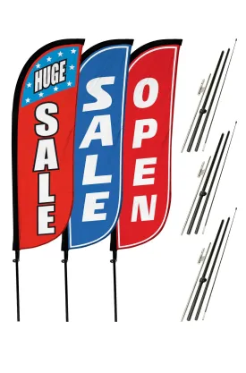 Sale Feather Flag - Variety 3-Pack w/ Ground Spike Pole Set