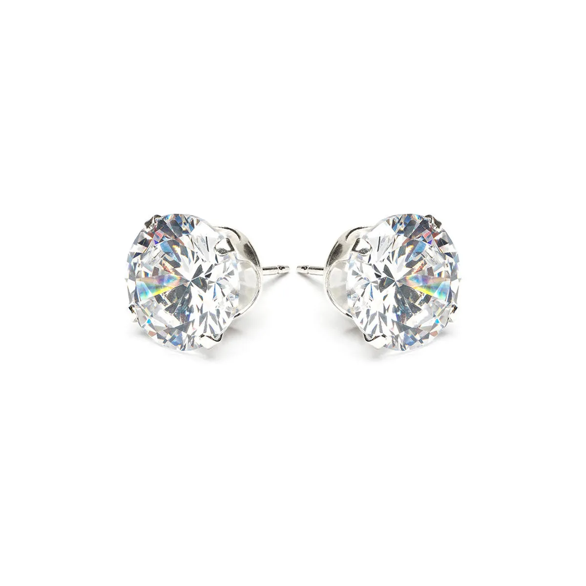 Silver Stud Earrings 10mm Round Crystal