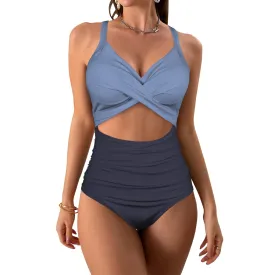 Vampire Art Chic Twist Front Tie Back Swimsuit - Blue