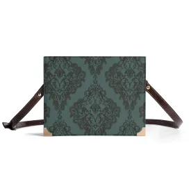 Vampire Art Dark Academia Book Cover Crossbody Bag - Goth Damask in Teal Green