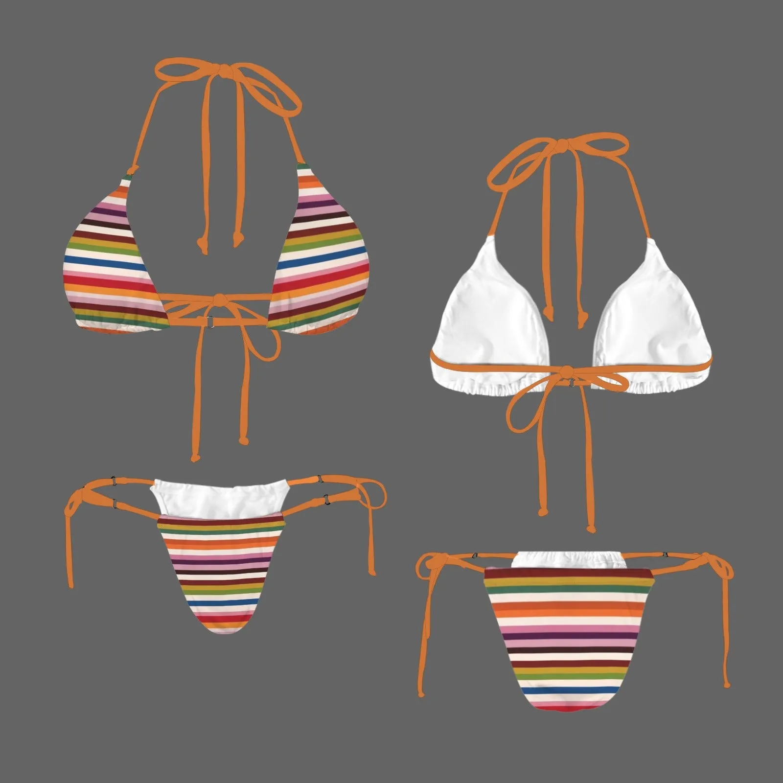 Vampire Art Glam Halter String Bikini Swimsuit Set - Retro Stripes