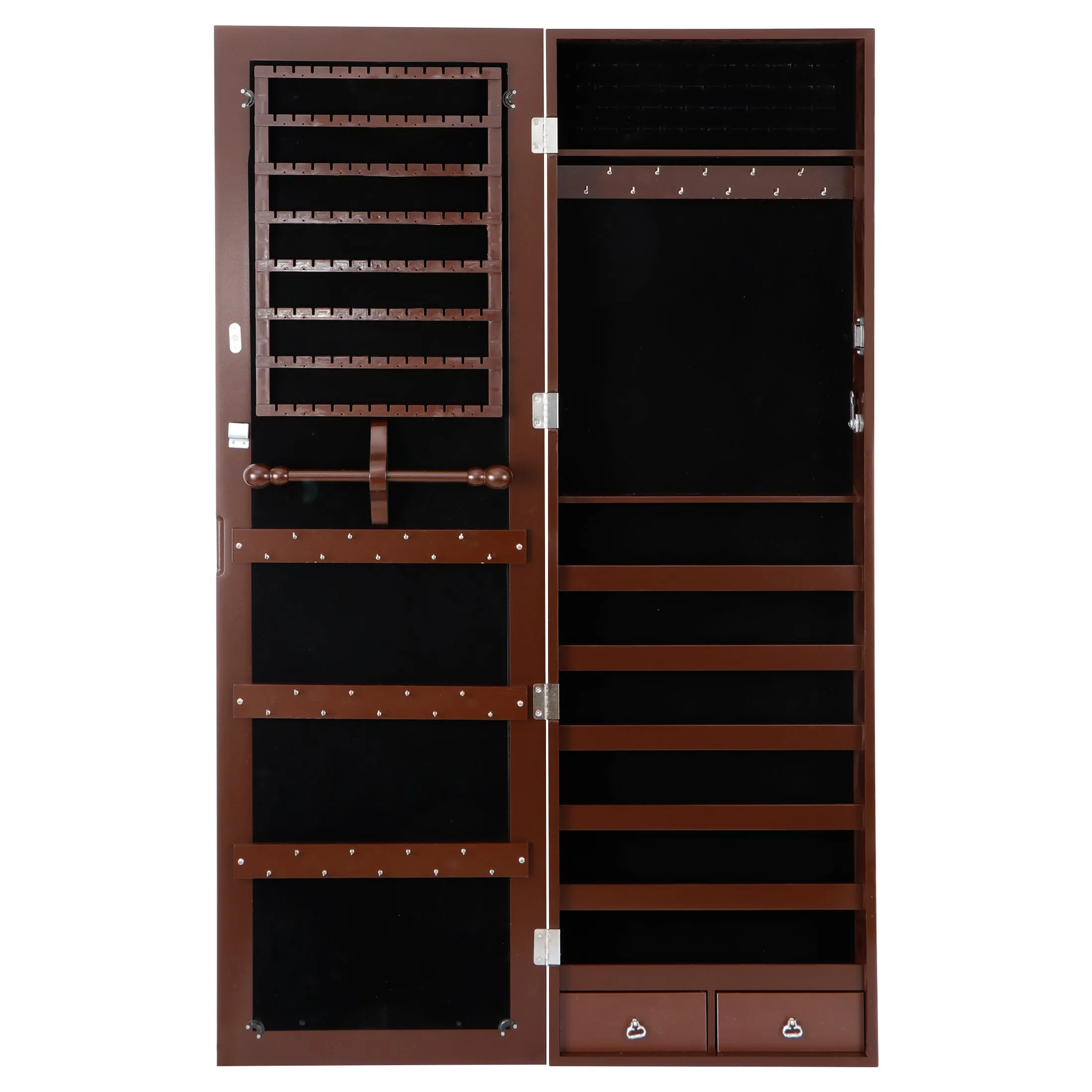 ZENY™ Jewelry Armoire Lockable Wall/Door Mounted Jewelry Organizer with Mirror and Drawers, Brown