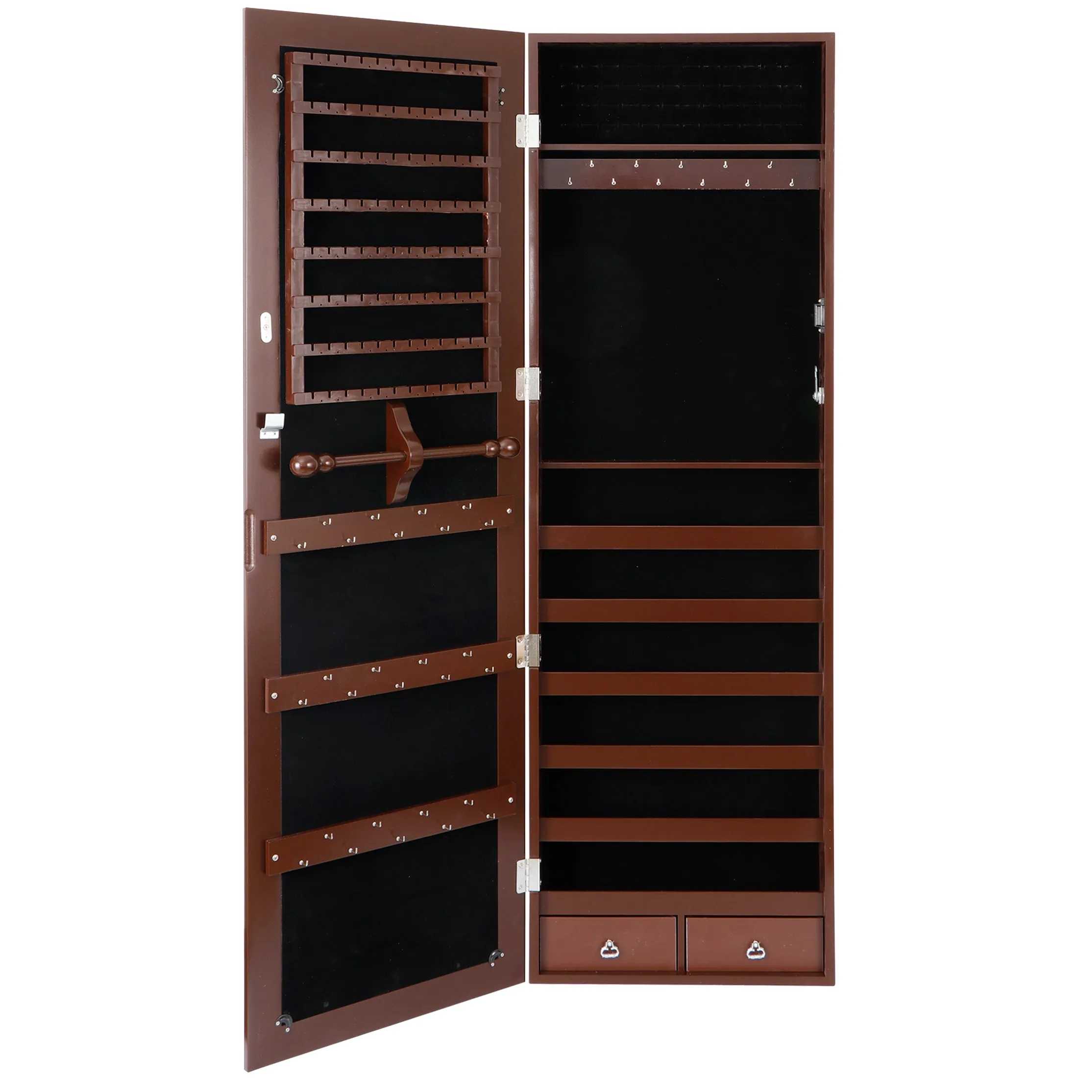 ZENY™ Jewelry Armoire Lockable Wall/Door Mounted Jewelry Organizer with Mirror and Drawers, Brown