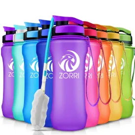 ZORRI 20oz 600ml Sports Water Bottles, Leak Proof & BPA Free Lightweight Reusable Drink Bottles With Filter for Gym, Yoga, Cycling, Hiking, Running, Camping, Kids school